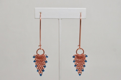 Beaded European 4-in-1 Spear and Circle Earrings in Copper Enameled Copper